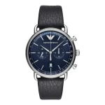 Aviator Black Leather Belt Watch Blue Dial AR11105