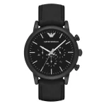 Black Quartz Watch Black Leather Strap Black Dial AR1970