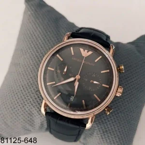 Gold Mens Watch in Black Leather Belt